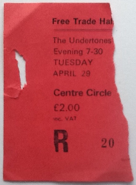 Undertones Original Used Concert Ticket Free Trade Hall Manchester  1980