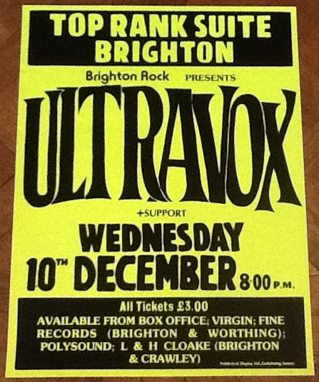 Ultravox Original Concert Tour Gig Poster Top Rank Suite Brighton 1980