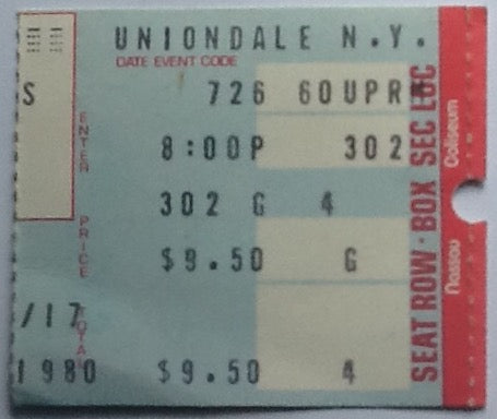 Van Halen Original Used Concert Ticket Nassau Veterans Memorial Coliseum Uniondale 1980