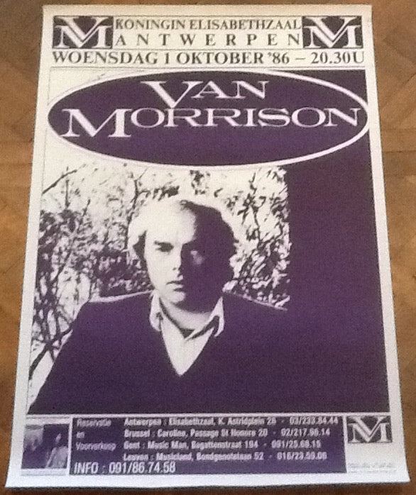 Van Morrison Original Concert Tour Gig Poster Koningin Elisabethzaal Antwerp 1986