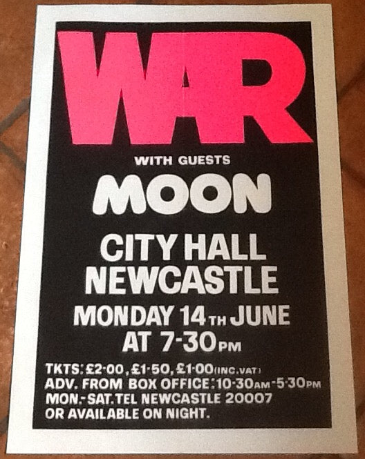War Moon Original Concert Tour Gig Poster City Hall Newcastle 1976