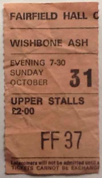 Wishbone Ash Original Used Concert Ticket Fairfield Hall Croydon 31st Oct 1976