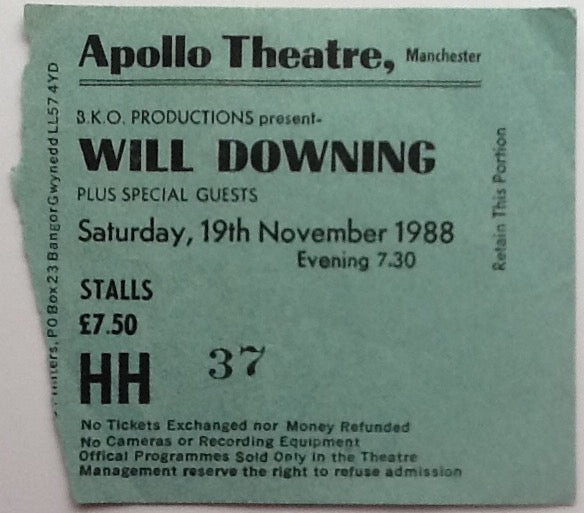 Will Downing Original Used Concert Ticket Apollo Theatre Manchester 1988