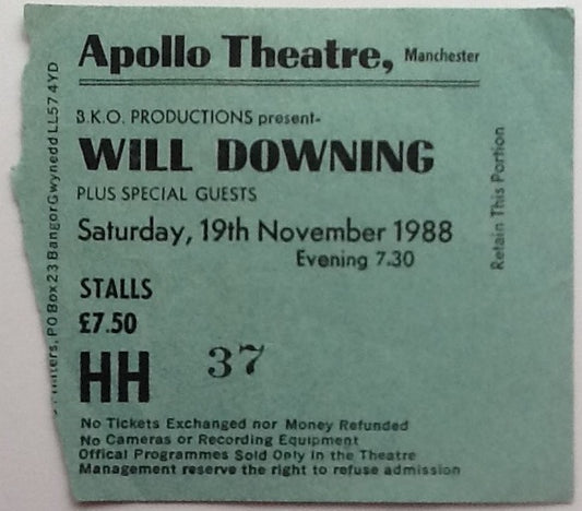 Will Downing Original Used Concert Ticket Apollo Theatre Manchester 1988