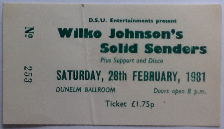 Wilko Johnson Original Concert Ticket Dunelm Ballroom Durham 1981