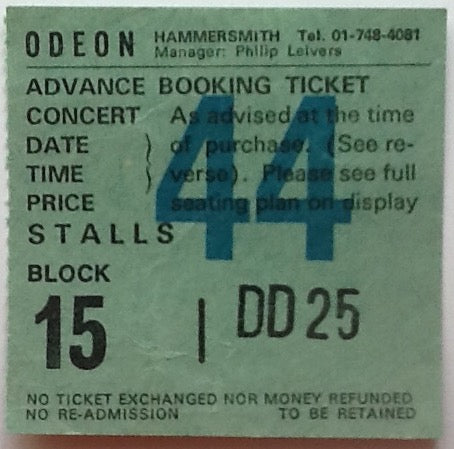 Whitesnake Original Used Concert Ticket Hammersmith Odeon London 3rd Mar 1980