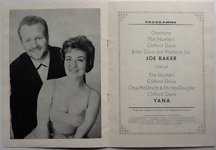 Yana Joe Baker Original Concert Programme Princess Theatre Torquay 1965