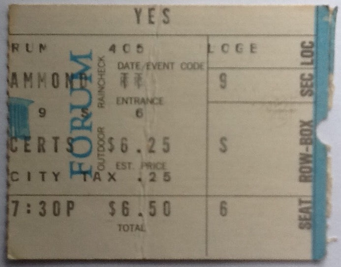 Yes Original Used Concert Ticket Forum Los Angeles 1973