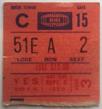 Yes Original Used Concert Ticket Madison Square Garden New York 6 Sept 1980