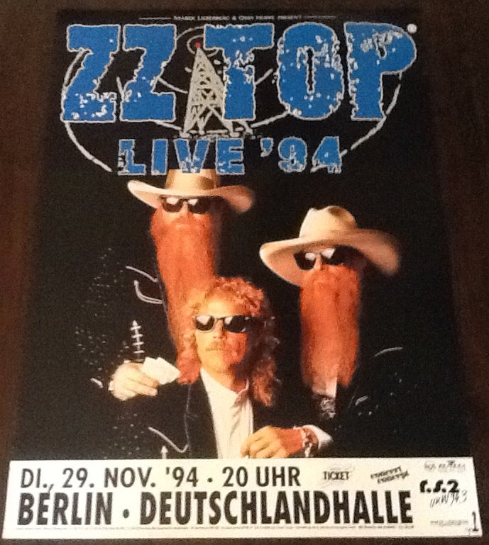 ZZ Top Original Concert Tour Gig Poster Deutschlandhalle Berlin 1994