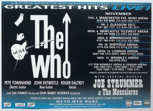 Who Original NMint Concert Tour Gig Handbill Flyer UK Tour 2000