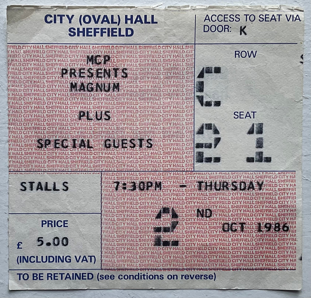 Magnum Original Used Concert Ticket City Hall Sheffield 2nd Oct 1986