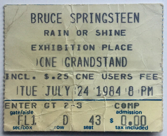 Bruce Springsteen Original Used Concert Ticket CNE Stadium Toronto 24th July 1984