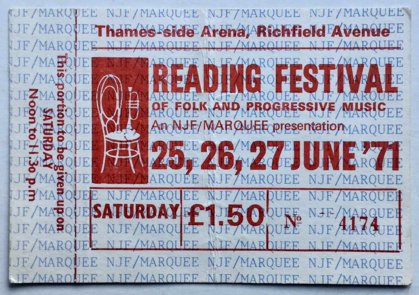 Genesis Wishbone Ash Original Unused Concert Ticket Reading Festival 26th Jun 1971