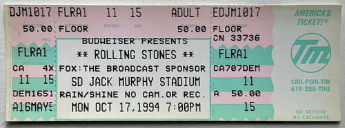 Rolling Stones Original Unused NMint Concert Ticket SD Jack Murphy Stadium San Diego 17th Oct 1994
