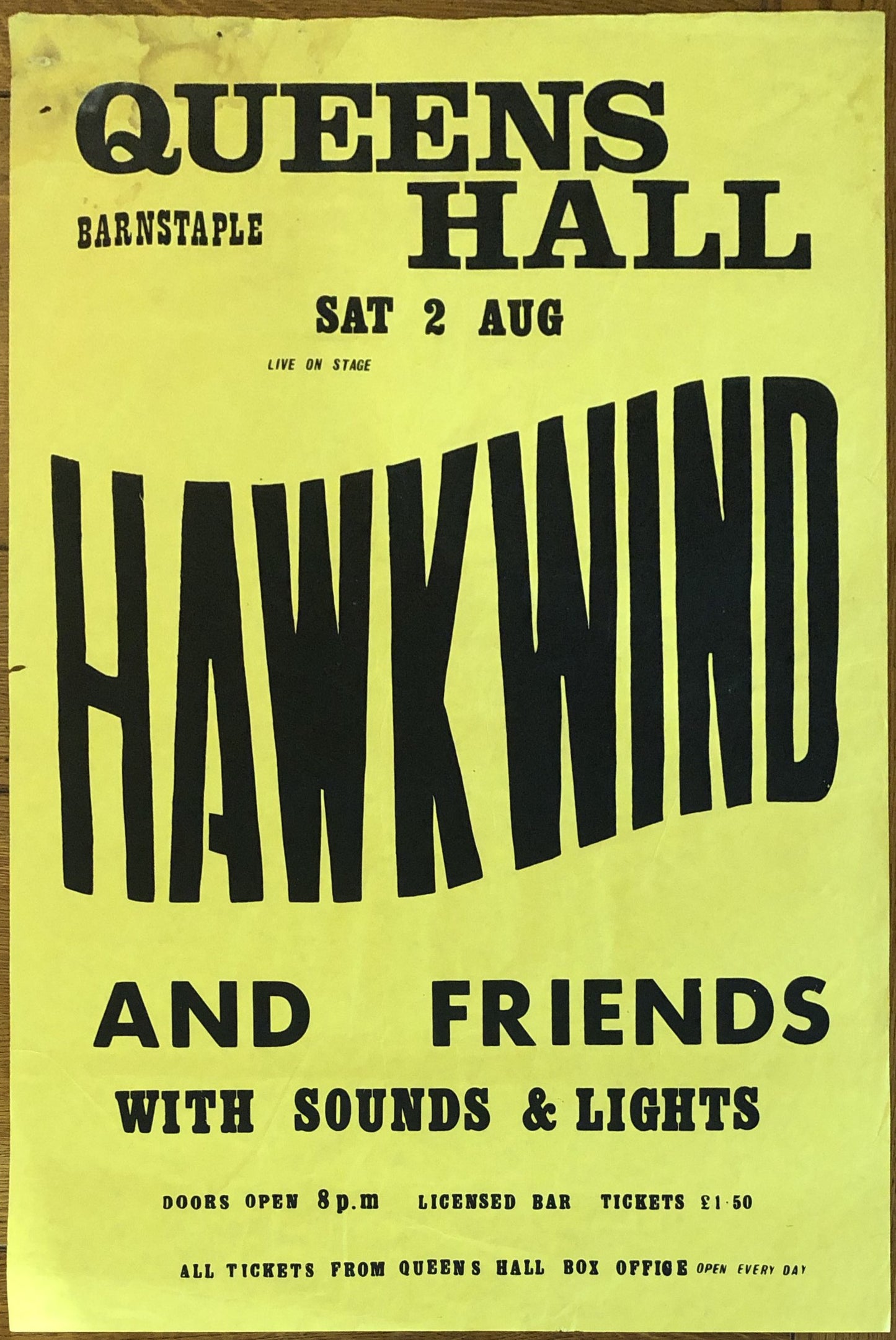 Hawkwind Original Concert Tour Gig Poster Queens Hall Barnstaple 2nd Aug 1975