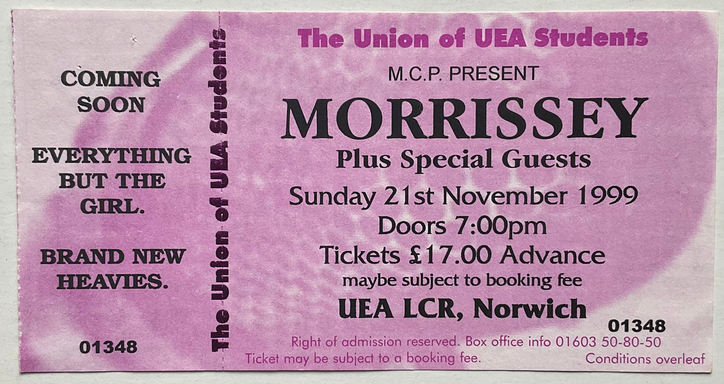 Smiths Morrissey Original Unused Concert Ticket  UEA Norwich 21st Nov 1999