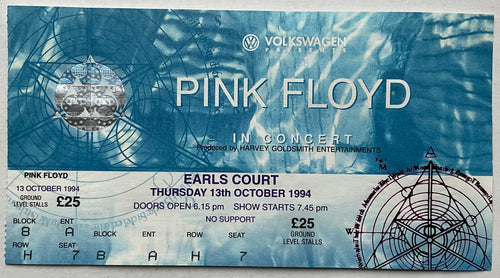 Pink Floyd Original Unused Concert Ticket Earls Court London 13th Oct 1994