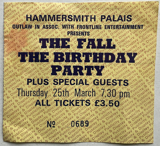 Fall Mark E Smith Original Used Concert Ticket Hammersmith Palais London 25th Mar 1982