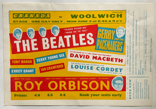 Beatles Original Concert Handbill Flyer Granada Theatre Woolwich 3rd Jun 1963