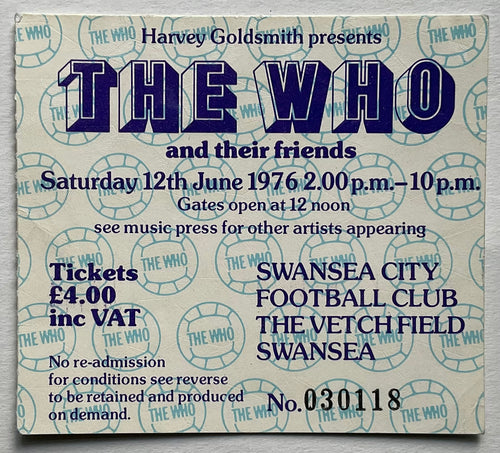 Who Original Used Concert Ticket Swansea City Football Club 1976