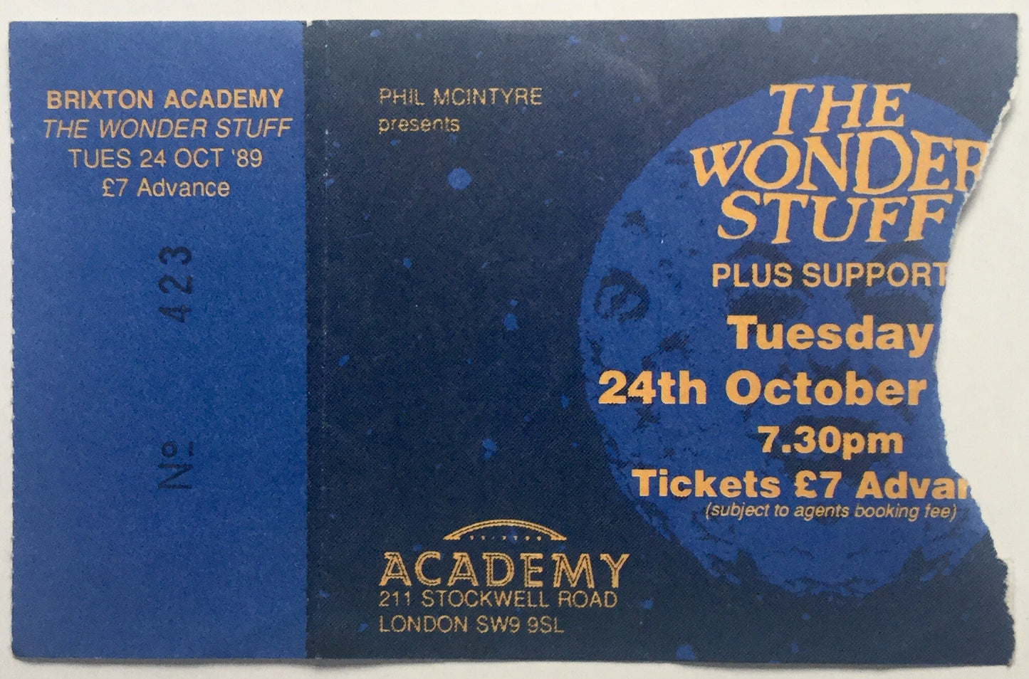 Wonder Stuff Original Used Concert Ticket Brixton Academy London 24th Oct 1989