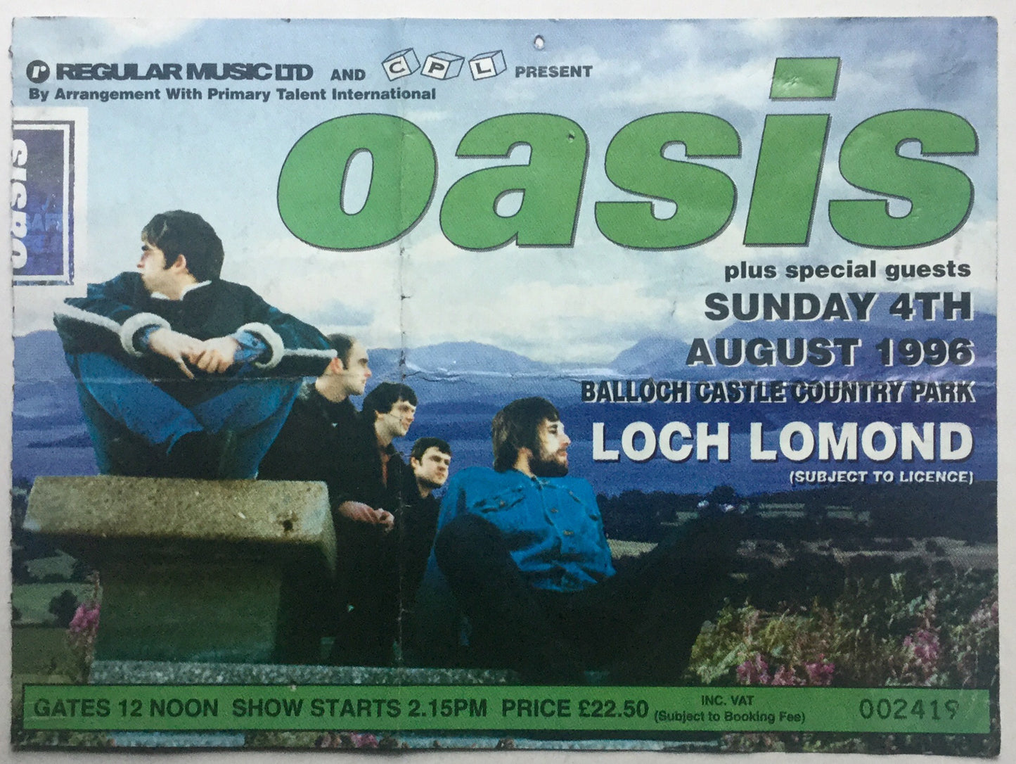 Oasis Original Used Concert Ticket Loch Lomond 4th Aug 1996