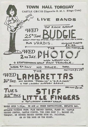 Stiff Little Fingers Lambrettas Original Concert Handbill Flyer Town Hall Torquay 22nd Jul 1980