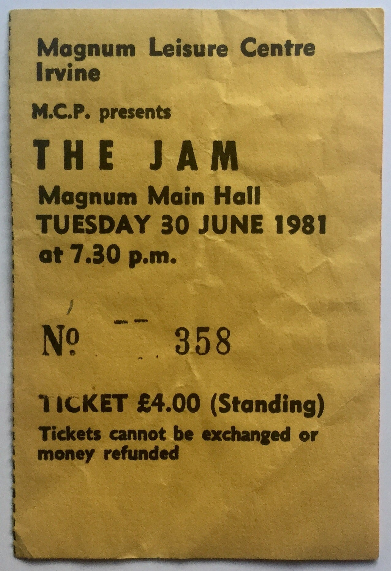 Jam Original Used Concert Ticket Magnum Leisure Centre Irvine 30th June 1981