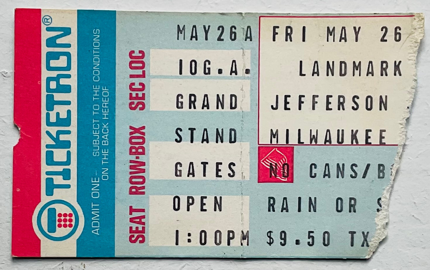 Jefferson Starship Original Used Concert Ticket Milwaukee County Stadium 26th May 1978