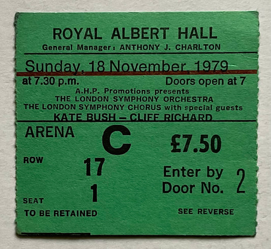 Kate Bush Cliff Richard Original Used Concert Ticket Royal Albert Hall London 18th Nov 1979