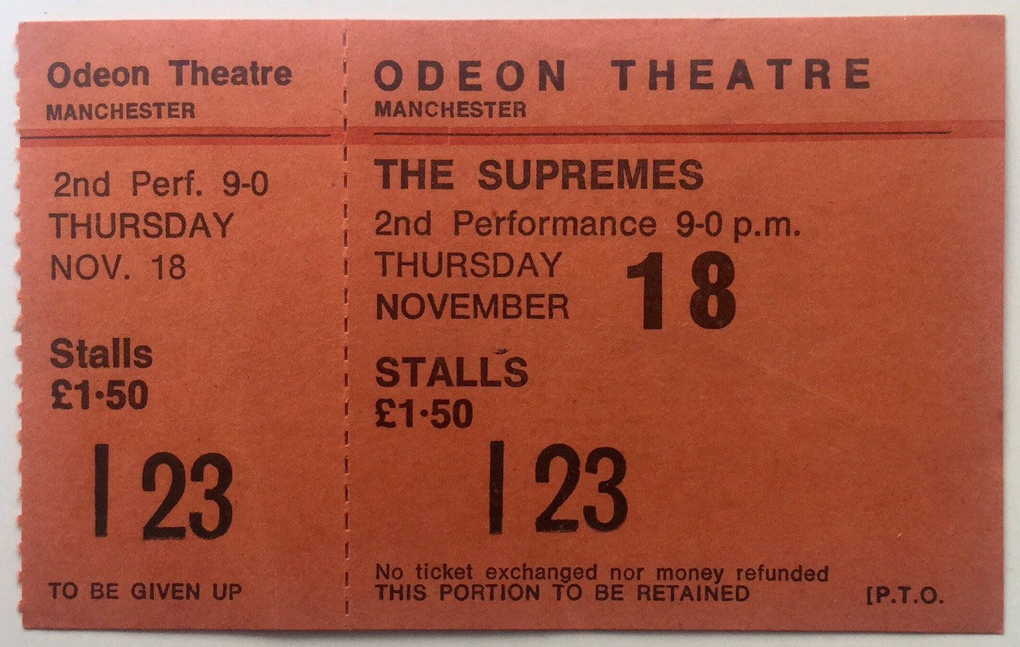 Supremes Original Unused Concert Ticket Odeon Theatre Manchester 18th Nov 1971