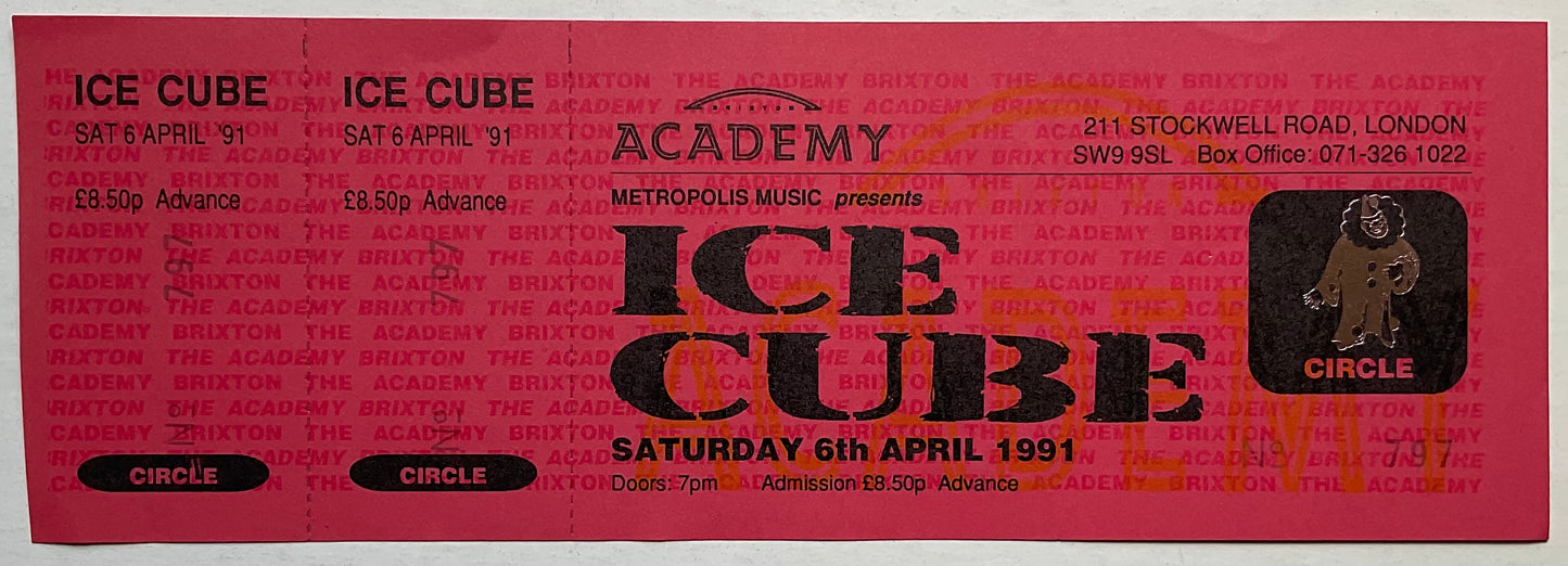 Ice Cube Original Unused Concert Ticket Brixton Academy London 6th April 1991