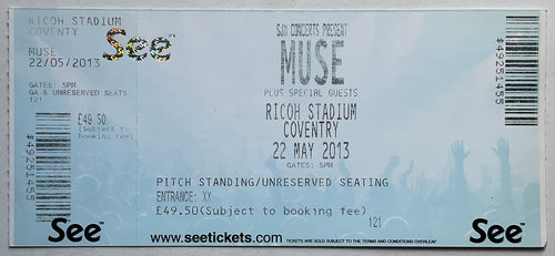 Muse Original Unused Concert Ticket Ricoh Stadium Coventry 22nd May 2013