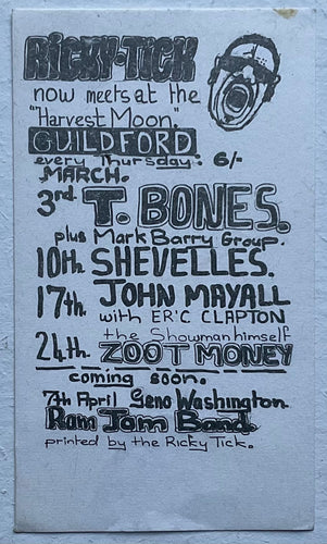 Eric Clapton John Mayall Shevelles Concert Handbill Guildford 17th March 1966