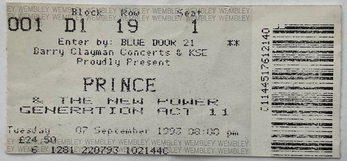Prince Original Used Concert Ticket Wembley London 7 Sept 1993