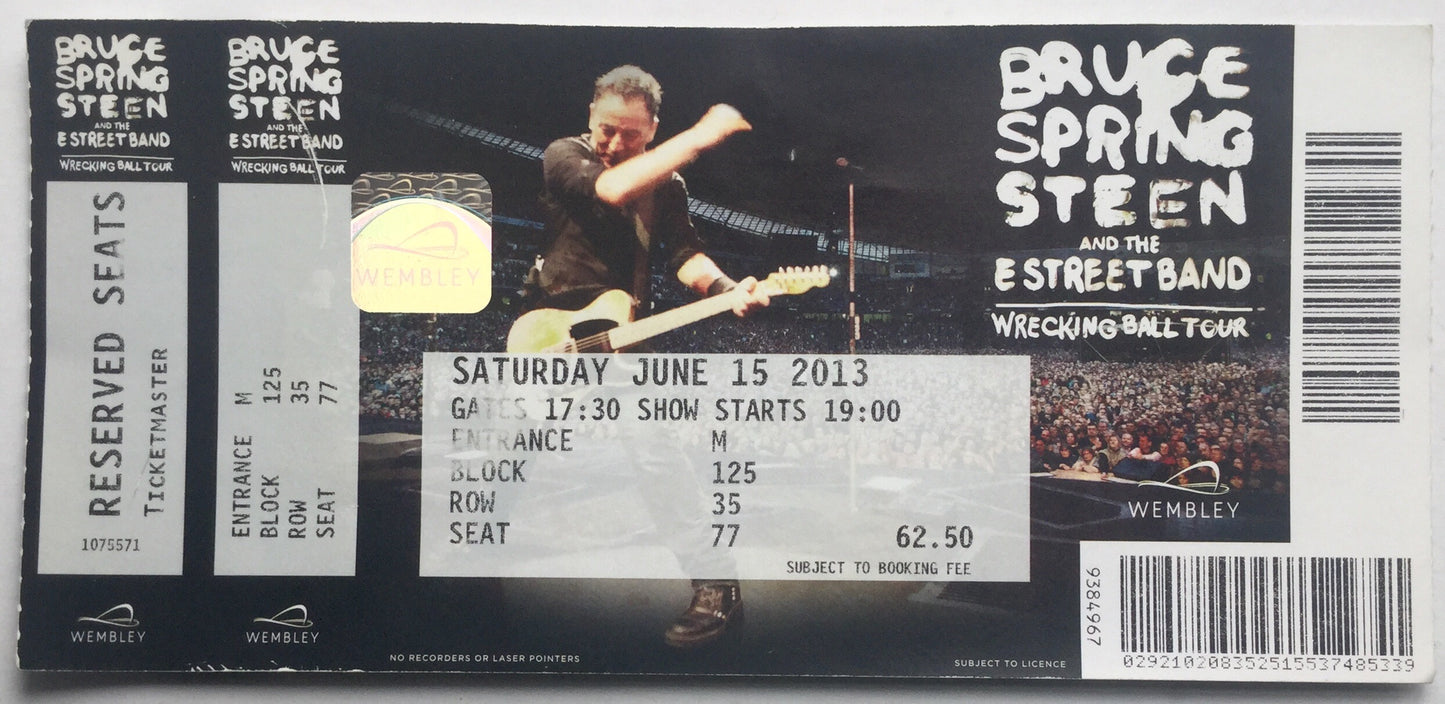 Bruce Springsteen Original Used Concert Ticket Wembley Stadium London 15th June 2013