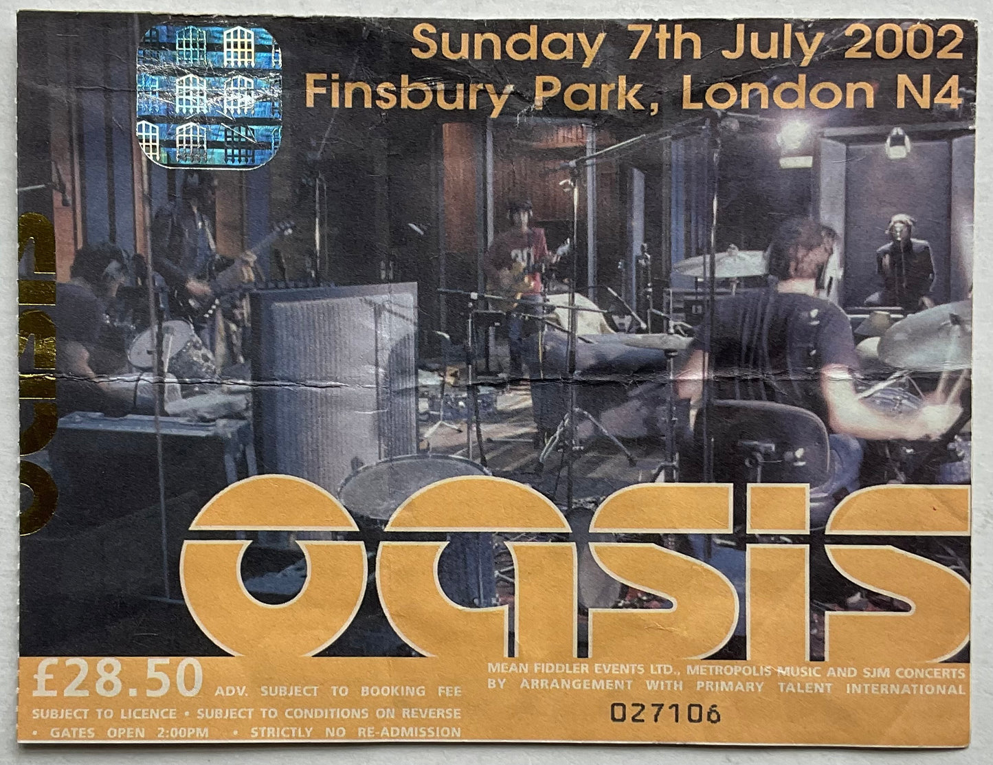 Oasis Original Used Concert Ticket Finsbury Park London 7th July 2002