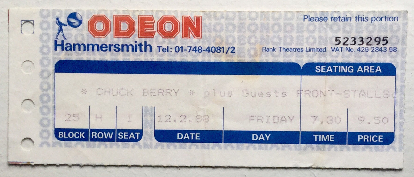 Chuck Berry Original Used Concert Ticket Hammersmith Odeon London 12th Feb 1988