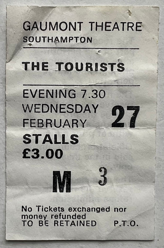 Tourists Annie Lennox Dave Stewart Original Used Concert Ticket Gaumont Theatre Southampton 27th Feb 1980