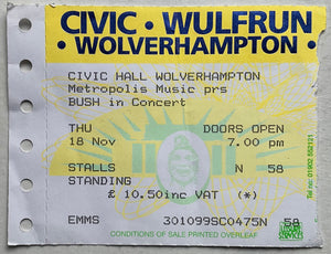 Bush Original Used Concert Ticket Civic Hall Wolverhampton 18th Nov 1999