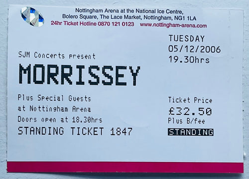 Morrissey Original Used Concert Ticket Nottingham Arena 5th Dec 2006