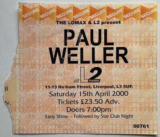 Paul Weller Original Used Concert Ticket L2 Liverpool 15th Apr 2000