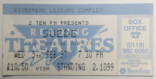 Suede Original Used Concert Ticket Rivermead Leisure Complex Reading 5th Feb 1997