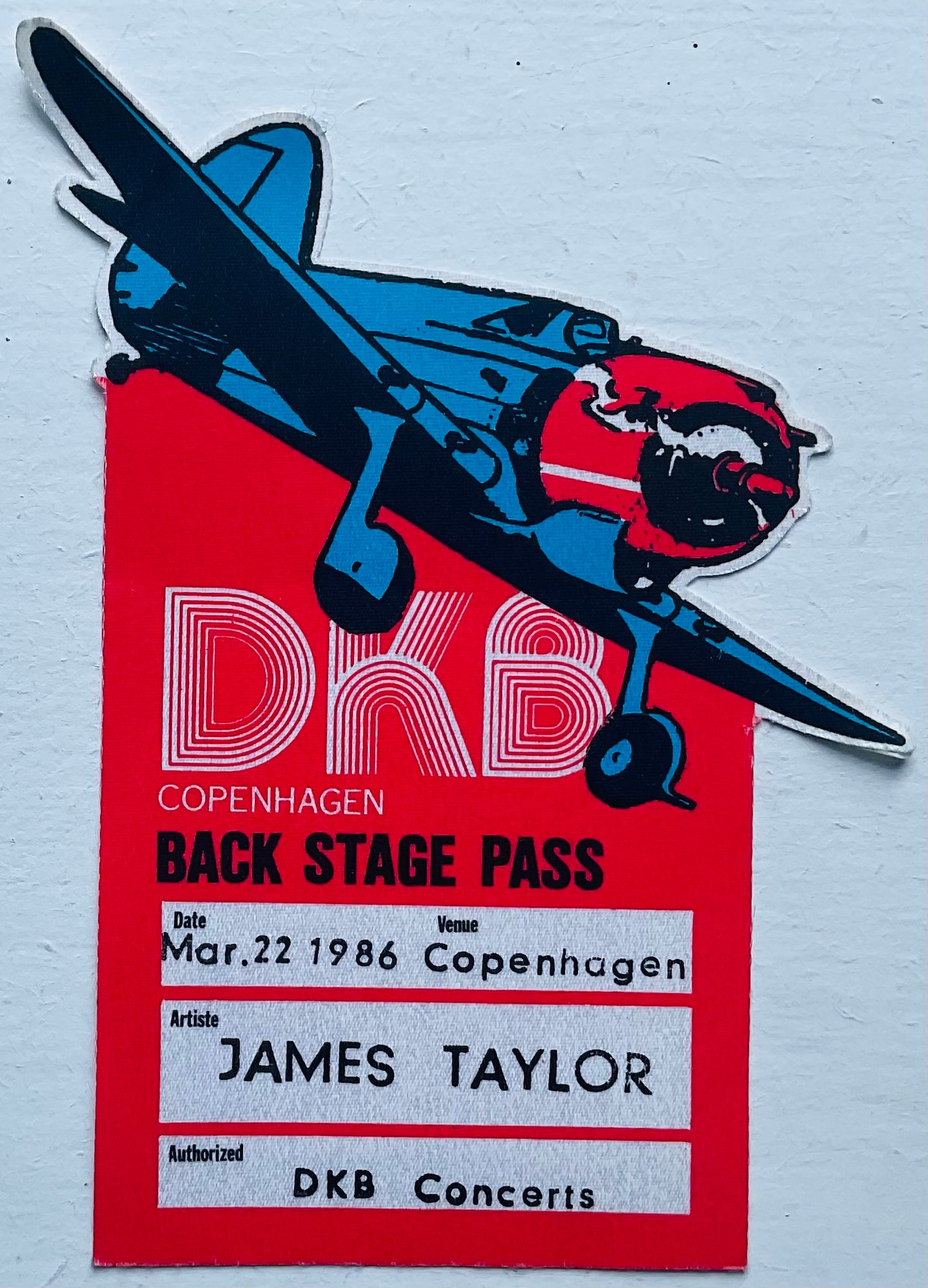 James Taylor Original Unused Concert Backstage Pass Ticket  Copenhagen 22nd Mar 1986