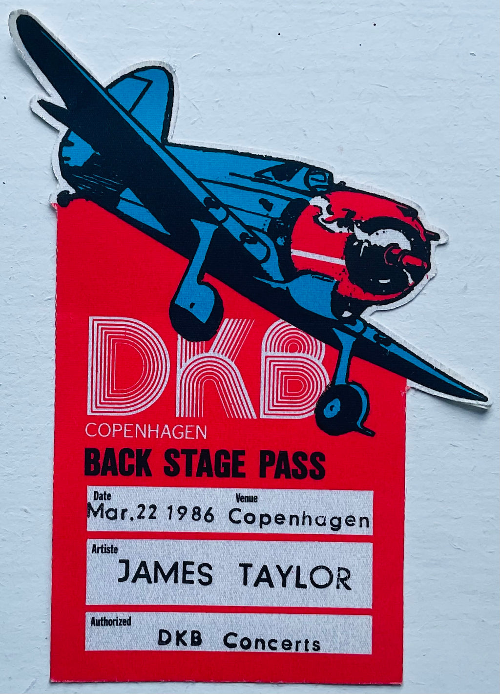 James Taylor Original Unused Concert Backstage Pass Ticket  Copenhagen 22nd Mar 1986