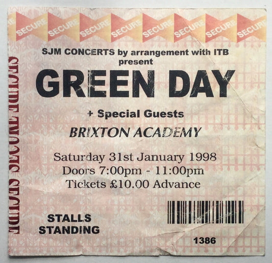 Green Day Original Used Concert Ticket Brixton Academy London 31st Jan 1998