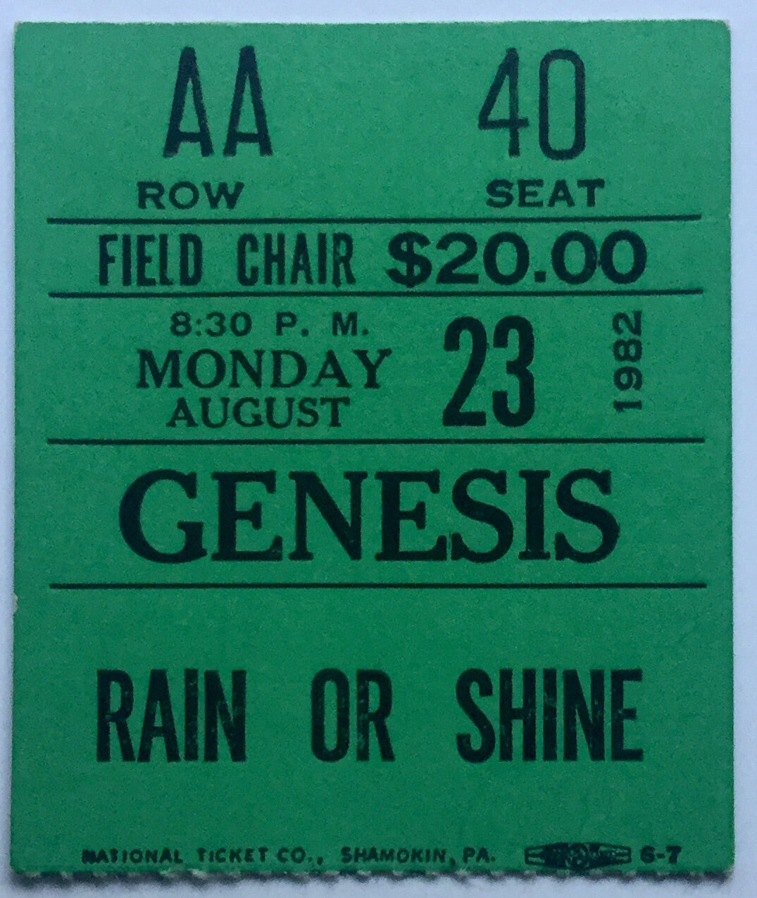 Genesis Original Used Concert Ticket Forest Hills New York 23rd August 1982