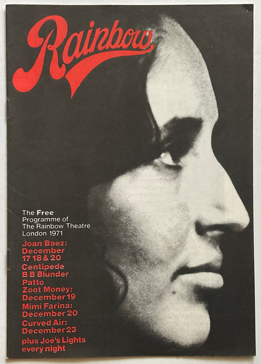 Joan Baez Curved Air Zoot Money Original Concert Programme Rainbow Theatre London Dec 1971