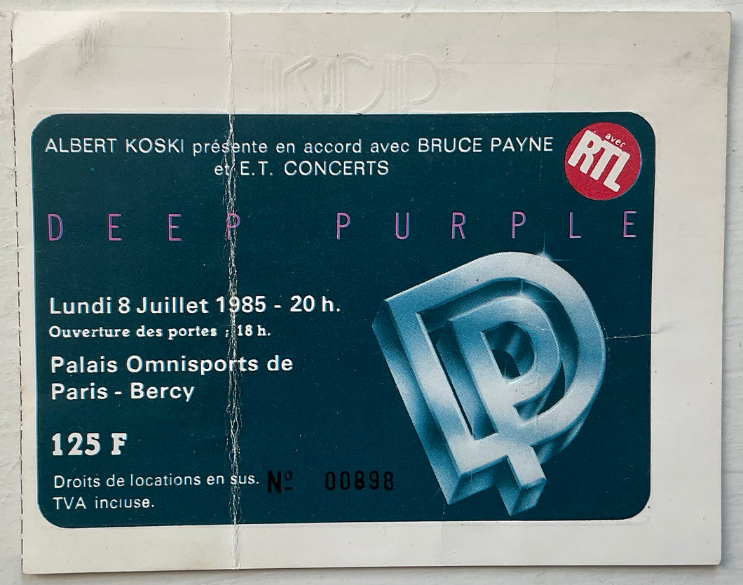 Deep Purple Original Used Concert Ticket Palais Omnisports de Paris Bercy 8th Jul 1985